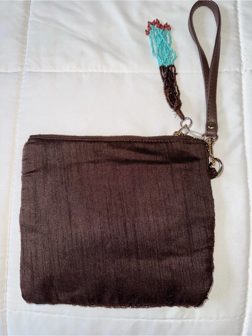 NWOT- sincerely Jules beaded wristlet clutch  Brown turquoise BoHo  SW 7 x 8”